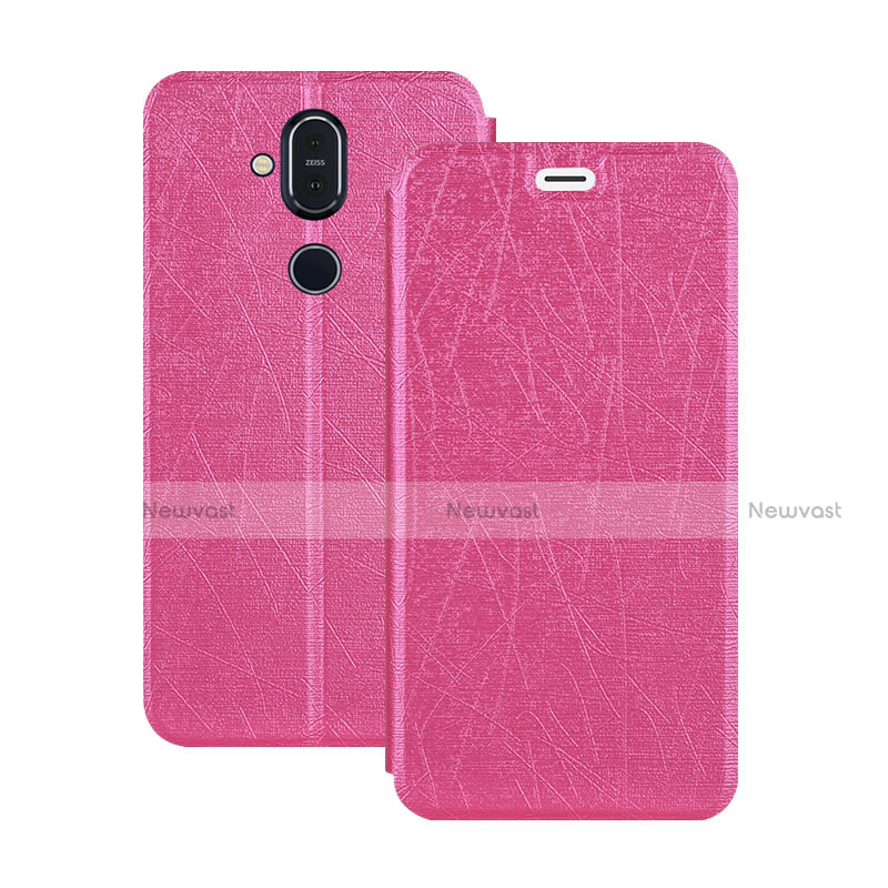 Leather Case Stands Flip Cover L02 for Nokia 7.1 Plus Hot Pink