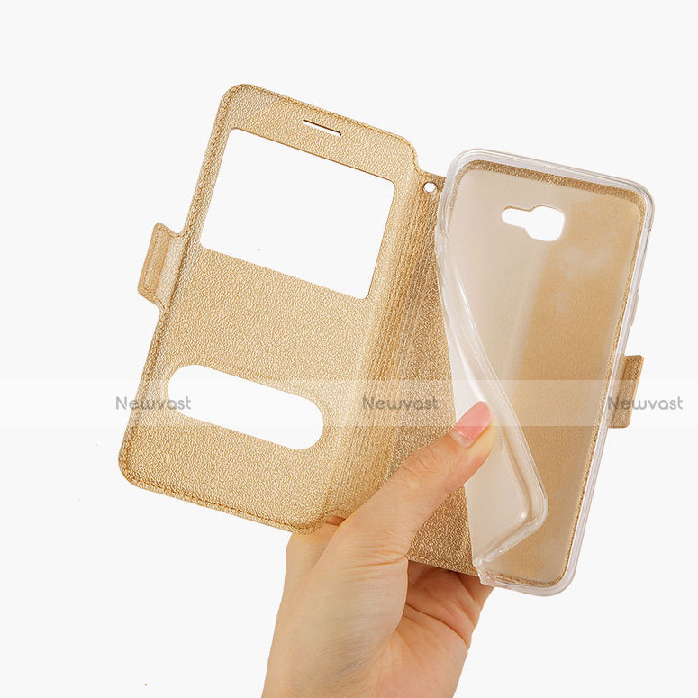 Leather Case Stands Flip Cover L02 for Samsung Galaxy On5 (2016) G570 G570F Gold