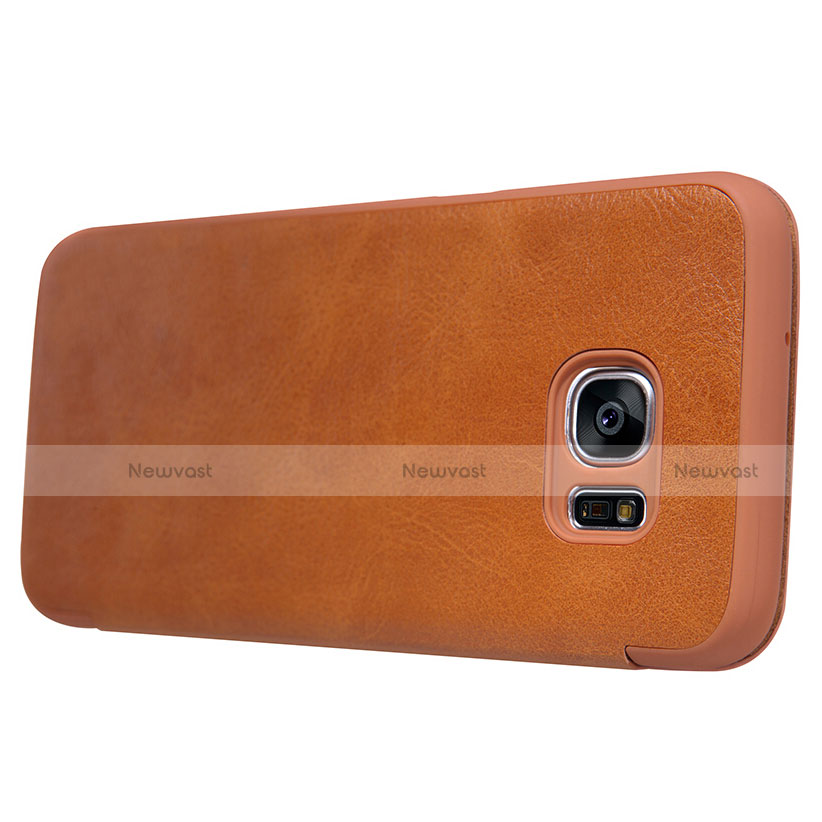 Leather Case Stands Flip Cover L02 for Samsung Galaxy S7 Edge G935F Brown