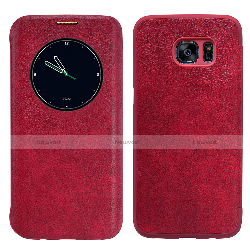 Leather Case Stands Flip Cover L02 for Samsung Galaxy S7 Edge G935F Red