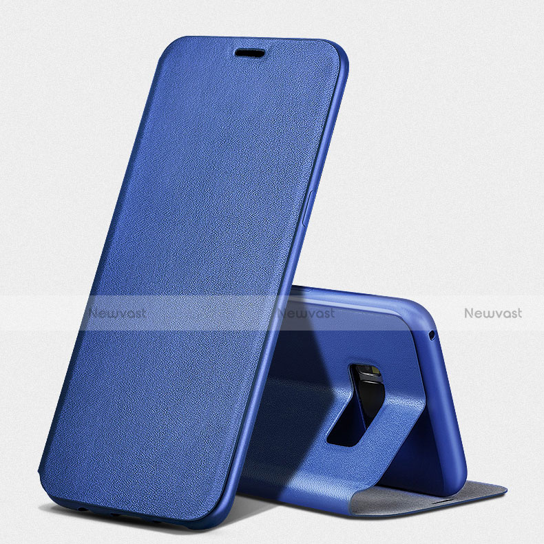 Leather Case Stands Flip Cover L02 for Samsung Galaxy S8 Plus Blue