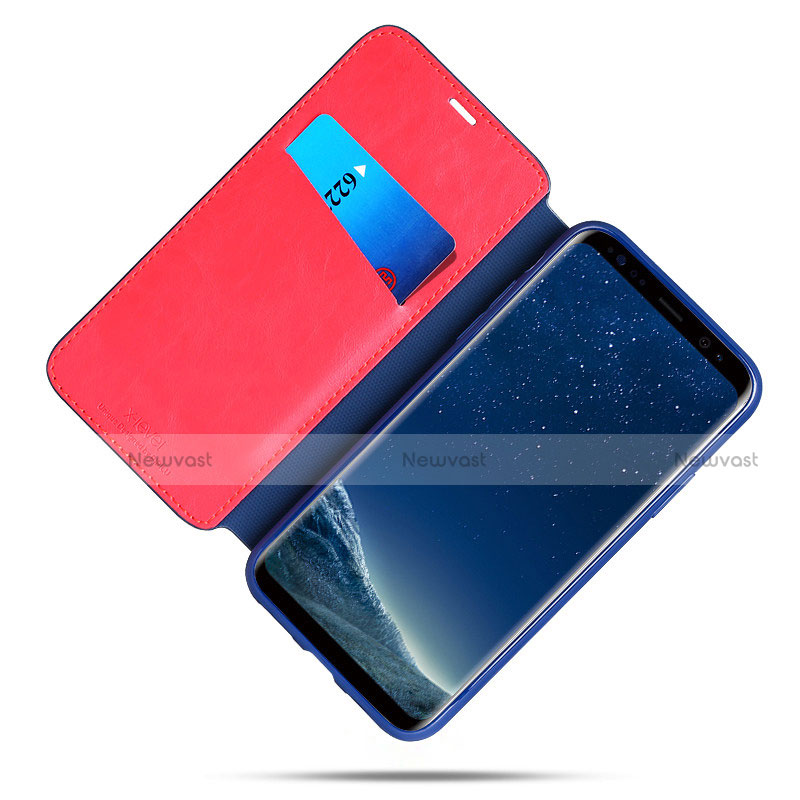 Leather Case Stands Flip Cover L02 for Samsung Galaxy S8 Plus Blue