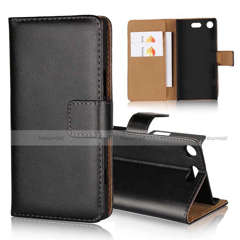 Leather Case Stands Flip Cover L02 for Sony Xperia XZ1 Compact Black