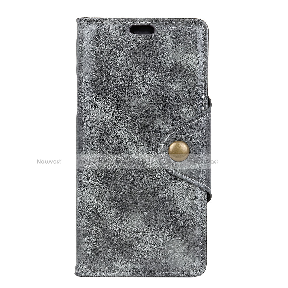 Leather Case Stands Flip Cover L02 Holder for Alcatel 1 Gray