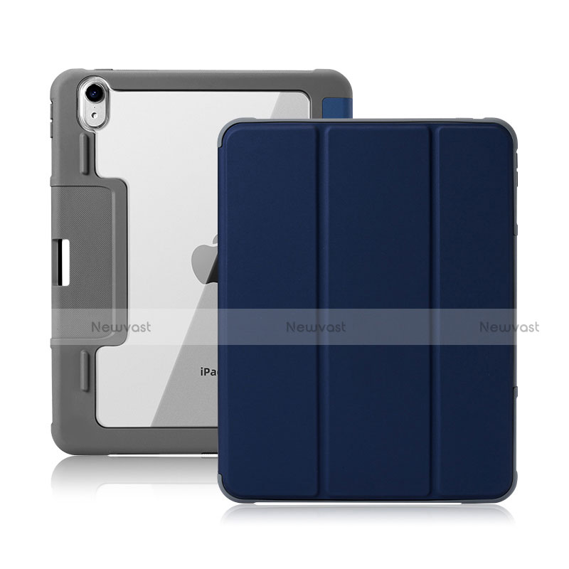 Leather Case Stands Flip Cover L02 Holder for Apple iPad Air 5 10.9 (2022) Navy Blue