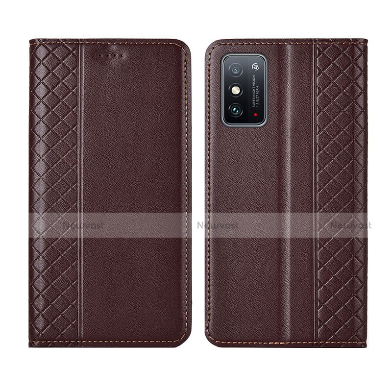 Leather Case Stands Flip Cover L02 Holder for Huawei Honor X10 Max 5G Brown