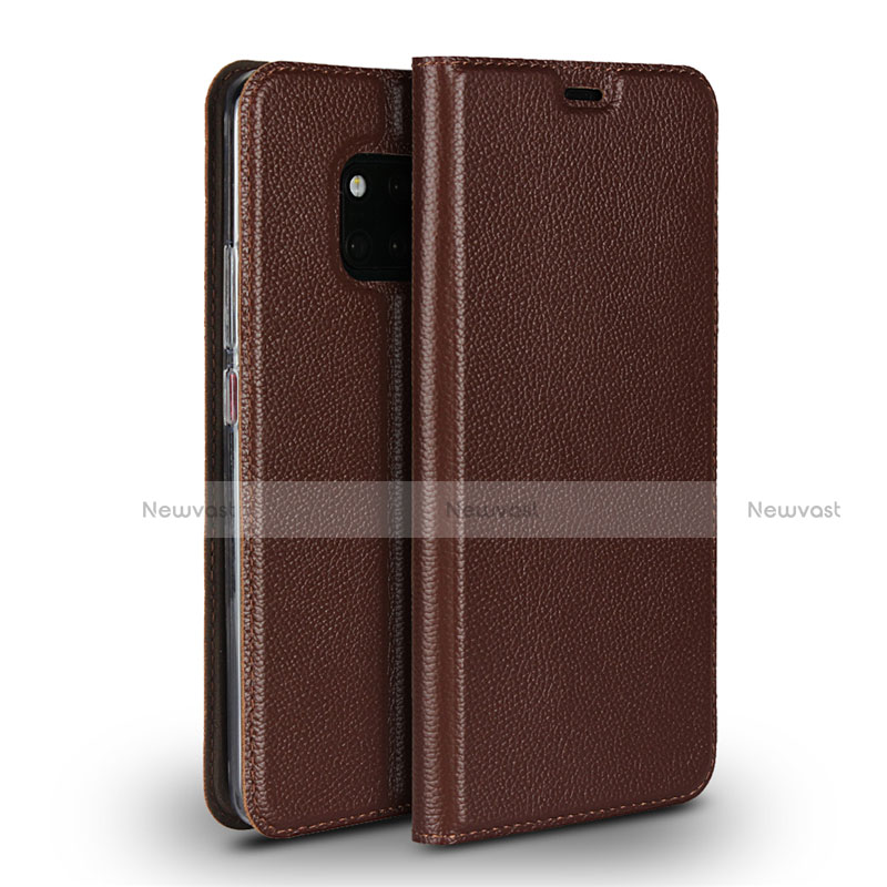 Leather Case Stands Flip Cover L02 Holder for Huawei Mate 20 Pro Brown