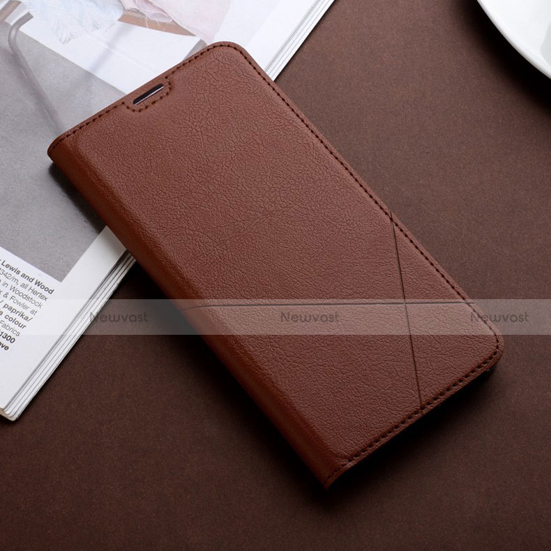 Leather Case Stands Flip Cover L02 Holder for Huawei P Smart Pro (2019) Brown