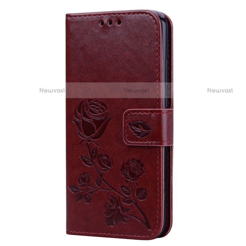 Leather Case Stands Flip Cover L02 Holder for Huawei P20 Lite Brown