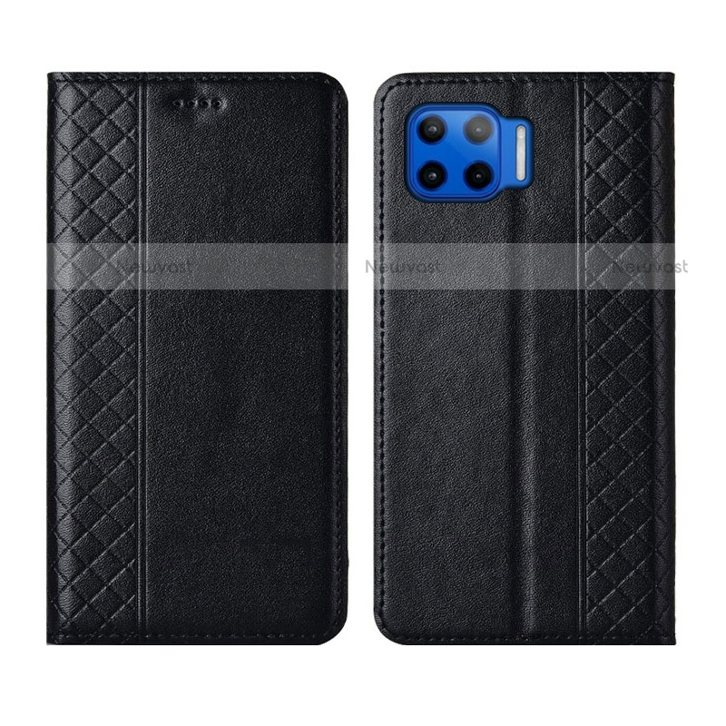 Leather Case Stands Flip Cover L02 Holder for Motorola Moto G 5G Plus Black