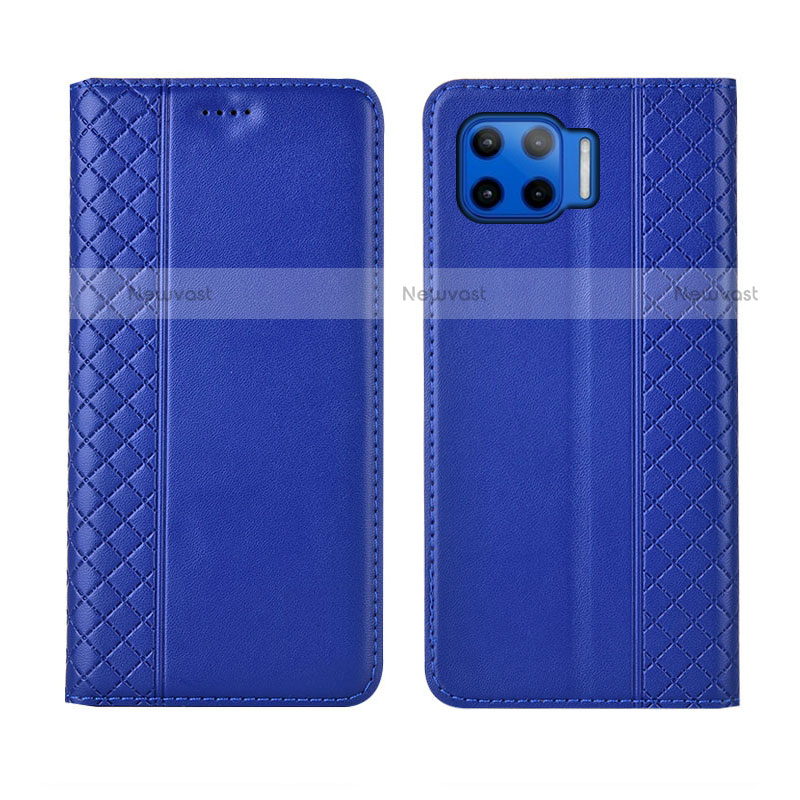 Leather Case Stands Flip Cover L02 Holder for Motorola Moto G 5G Plus Blue