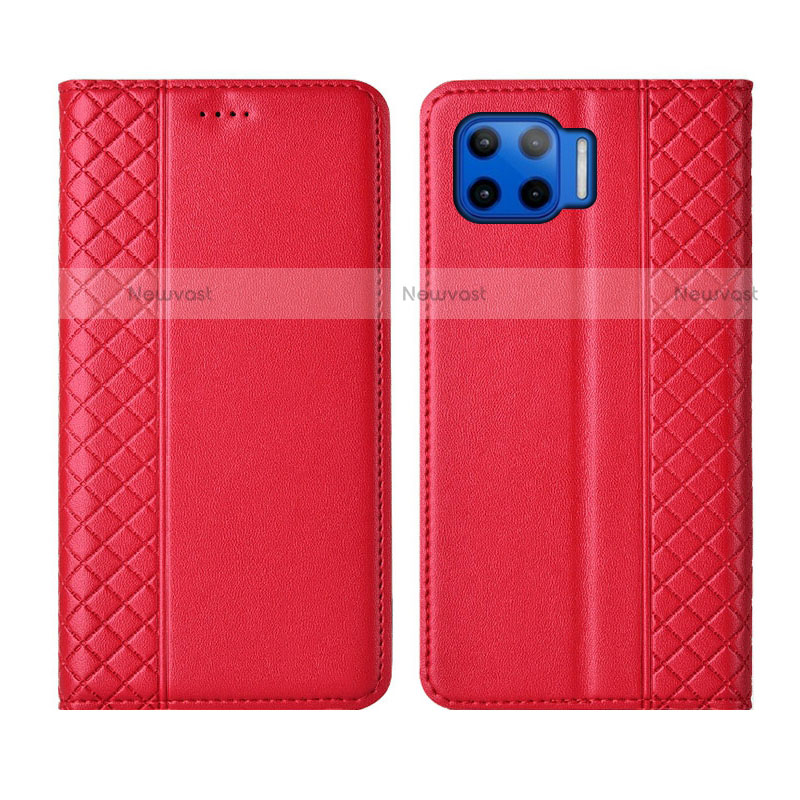 Leather Case Stands Flip Cover L02 Holder for Motorola Moto G 5G Plus Red