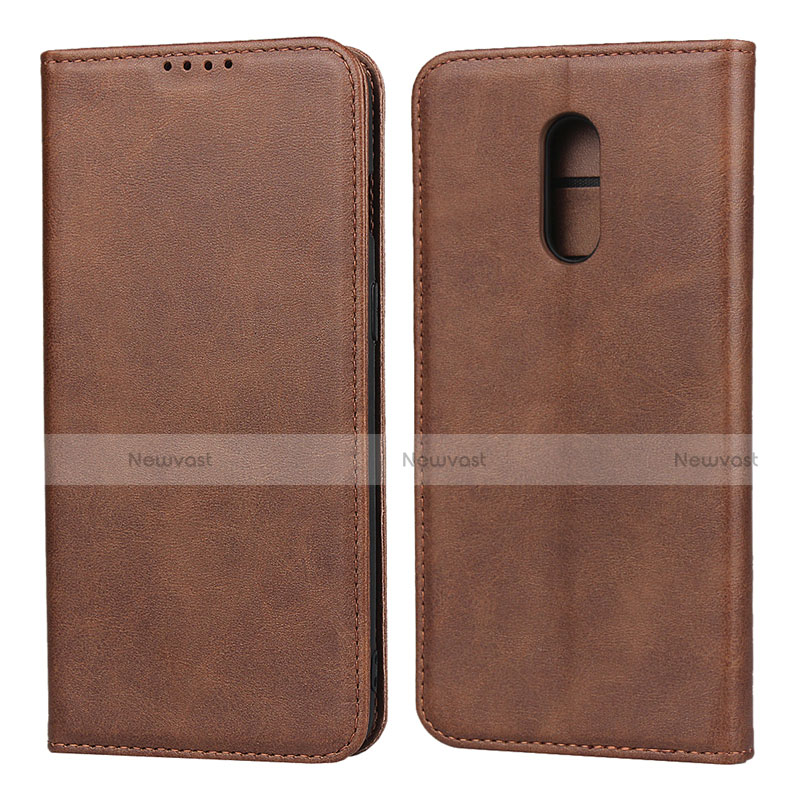 Leather Case Stands Flip Cover L02 Holder for OnePlus 7 Brown