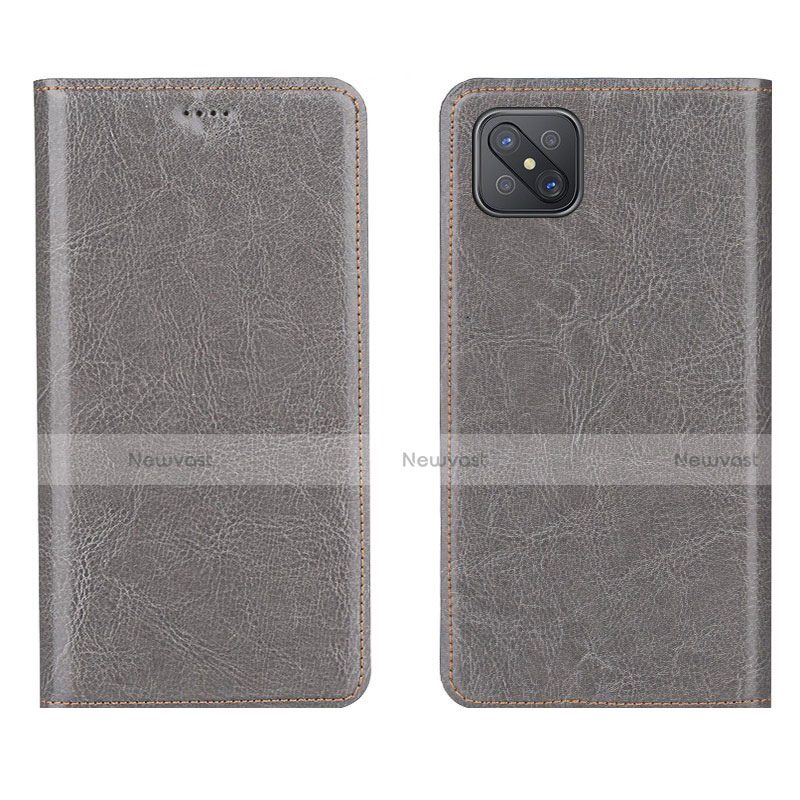 Leather Case Stands Flip Cover L02 Holder for Oppo A92s 5G Gray