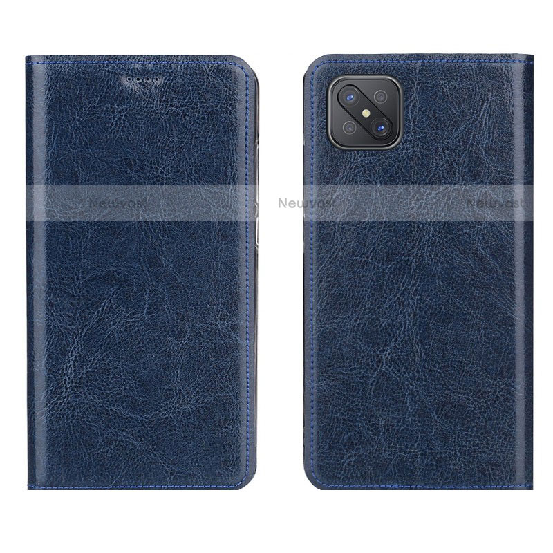 Leather Case Stands Flip Cover L02 Holder for Oppo Reno4 Z 5G Blue