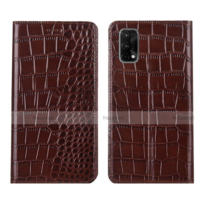 Leather Case Stands Flip Cover L02 Holder for Realme X7 5G Brown