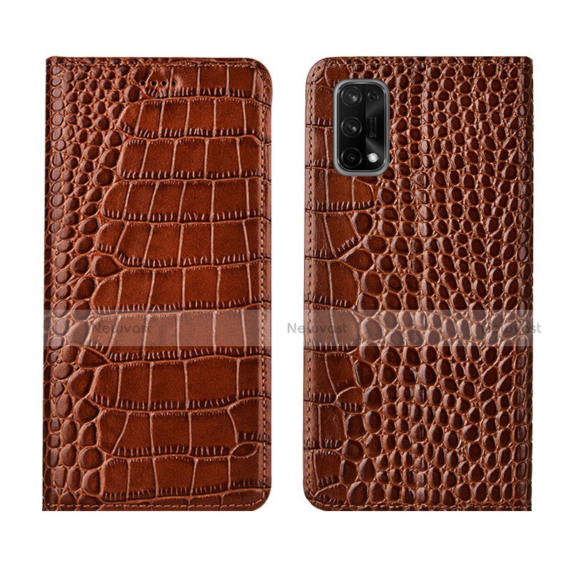 Leather Case Stands Flip Cover L02 Holder for Realme X7 Pro 5G Light Brown