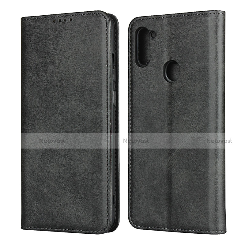 Leather Case Stands Flip Cover L02 Holder for Samsung Galaxy A11 Black