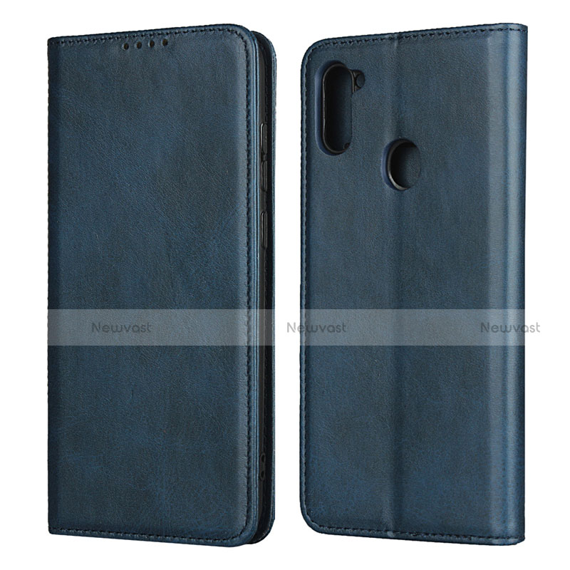 Leather Case Stands Flip Cover L02 Holder for Samsung Galaxy A11 Blue