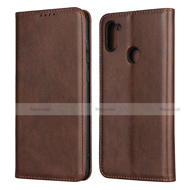 Leather Case Stands Flip Cover L02 Holder for Samsung Galaxy A11 Brown