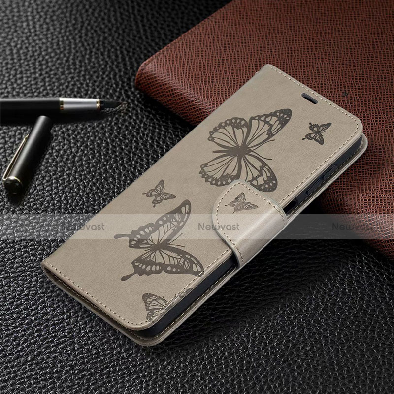 Leather Case Stands Flip Cover L02 Holder for Samsung Galaxy A12 Gray