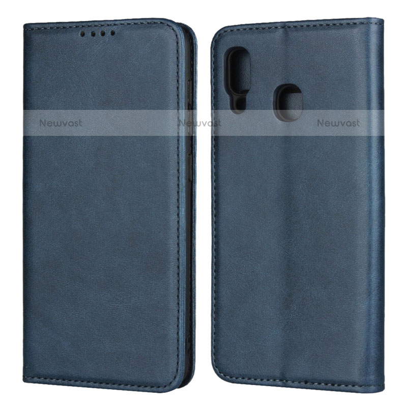 Leather Case Stands Flip Cover L02 Holder for Samsung Galaxy A20 Blue