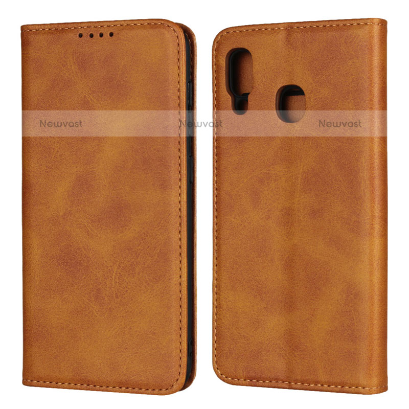 Leather Case Stands Flip Cover L02 Holder for Samsung Galaxy A20 Orange