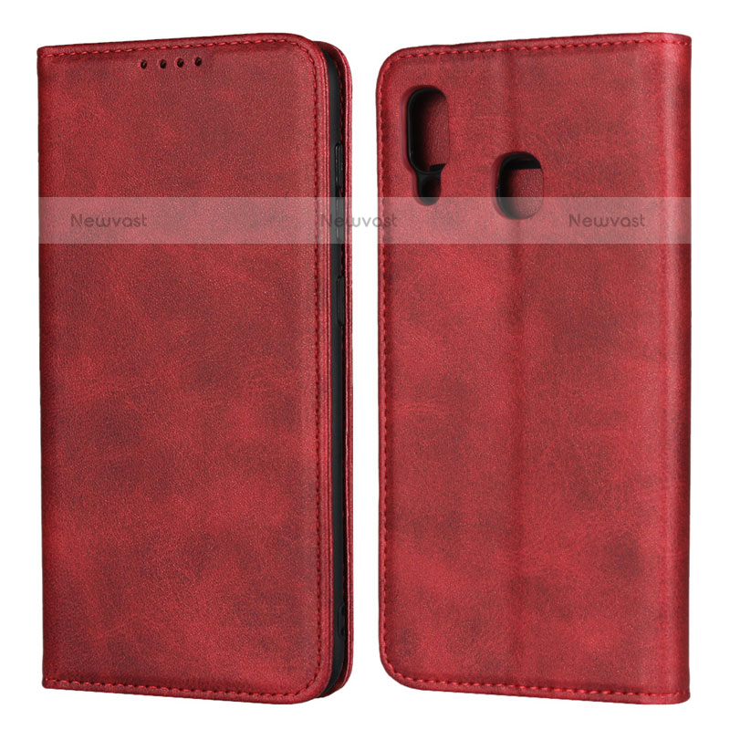 Leather Case Stands Flip Cover L02 Holder for Samsung Galaxy A20 Red