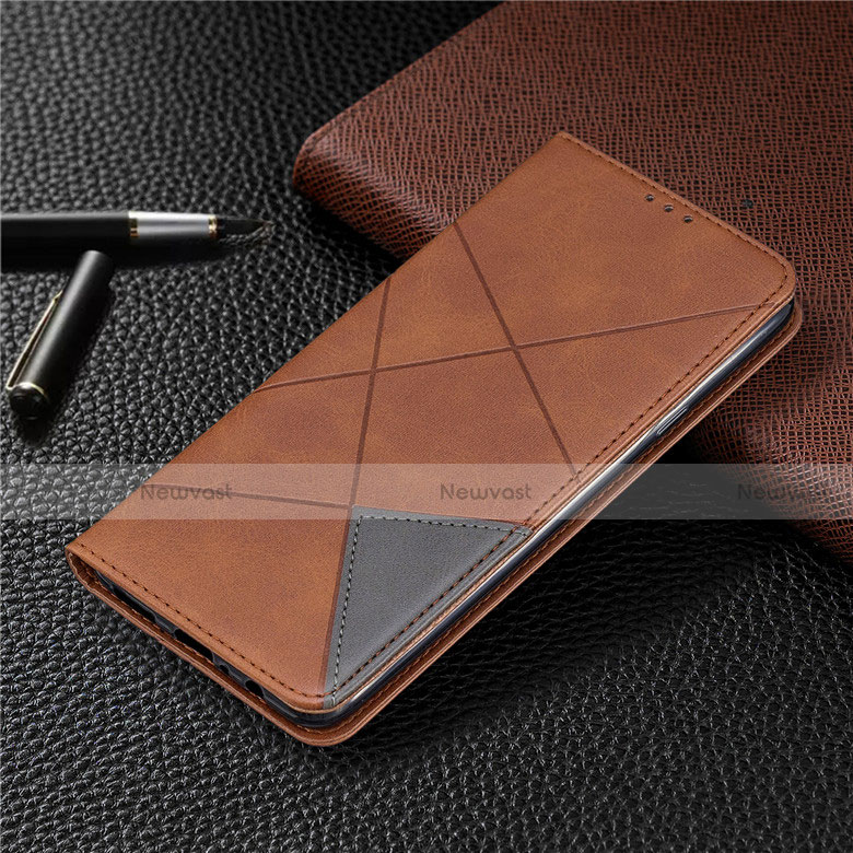 Leather Case Stands Flip Cover L02 Holder for Samsung Galaxy A20s Brown