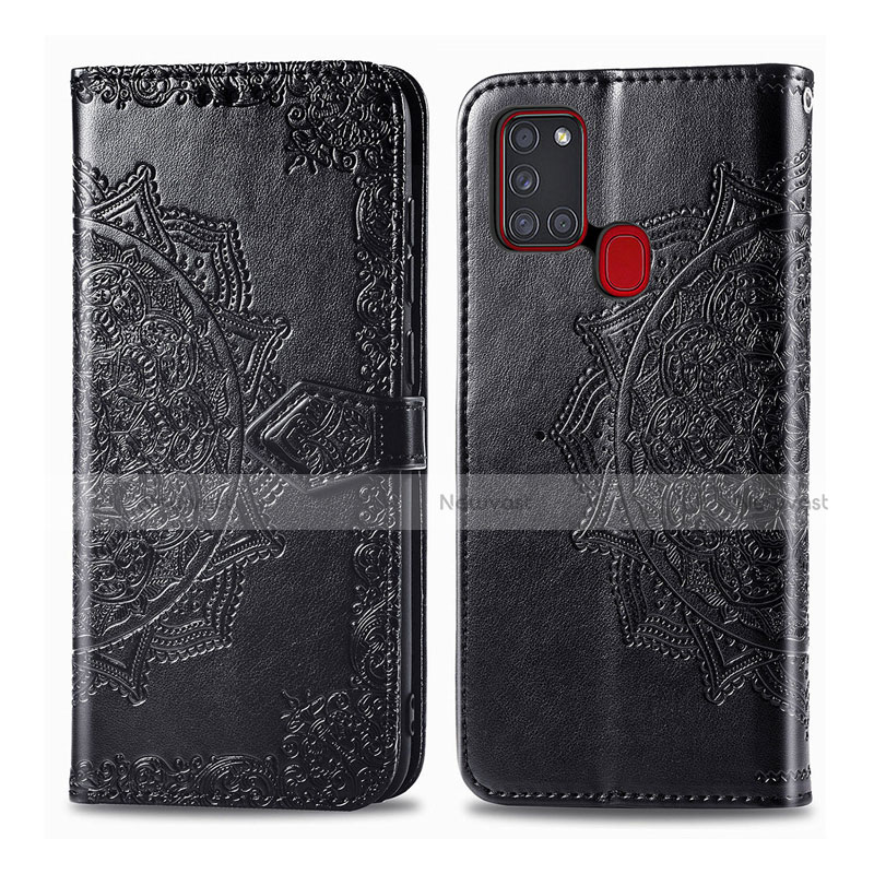 Leather Case Stands Flip Cover L02 Holder for Samsung Galaxy A21s Black