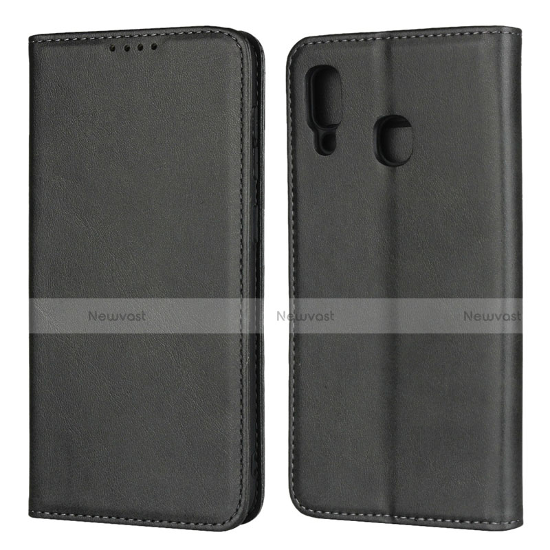 Leather Case Stands Flip Cover L02 Holder for Samsung Galaxy A30 Black