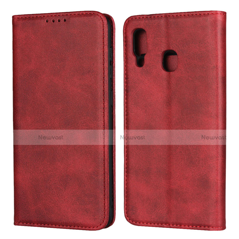 Leather Case Stands Flip Cover L02 Holder for Samsung Galaxy A30 Red