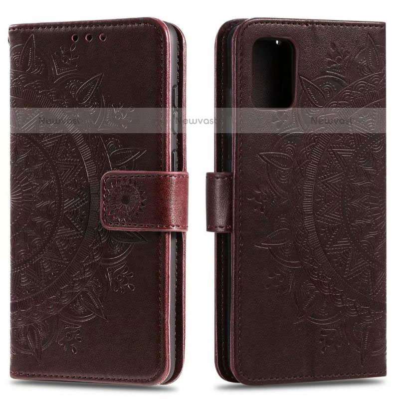 Leather Case Stands Flip Cover L02 Holder for Samsung Galaxy A71 4G A715 Brown