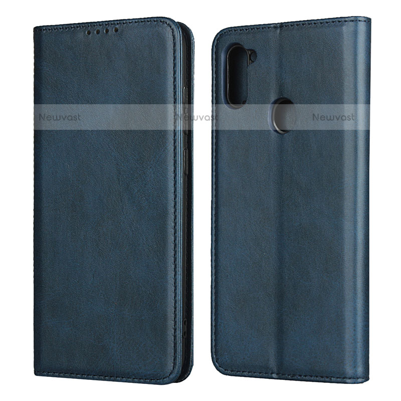 Leather Case Stands Flip Cover L02 Holder for Samsung Galaxy M11 Blue