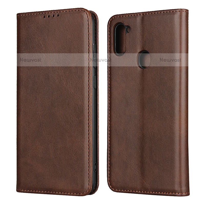 Leather Case Stands Flip Cover L02 Holder for Samsung Galaxy M11 Brown