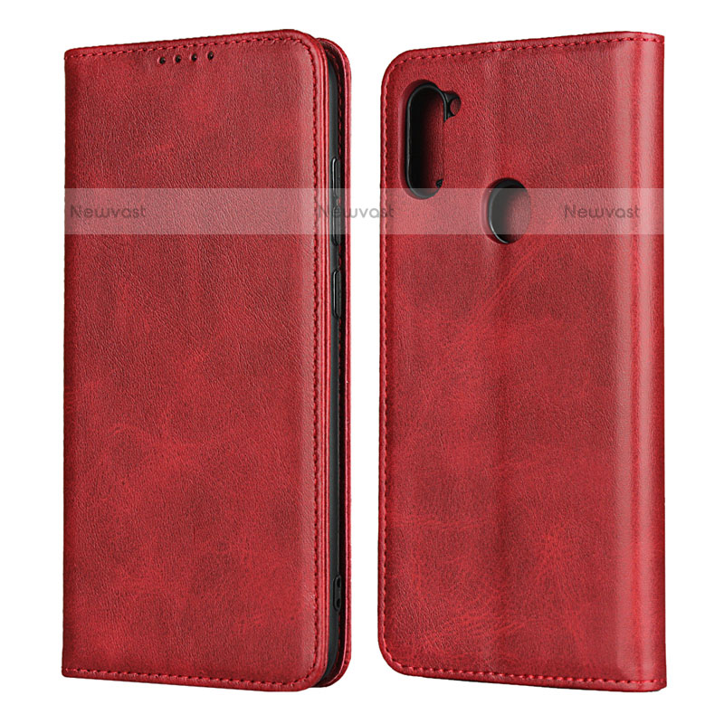 Leather Case Stands Flip Cover L02 Holder for Samsung Galaxy M11 Red