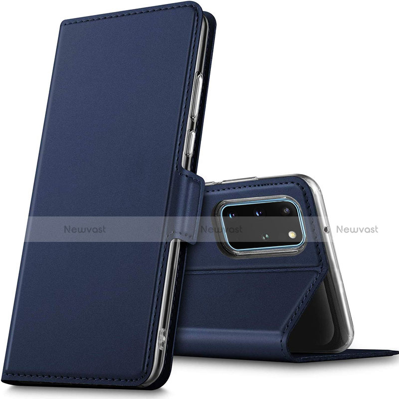 Leather Case Stands Flip Cover L02 Holder for Samsung Galaxy S20 Plus Blue