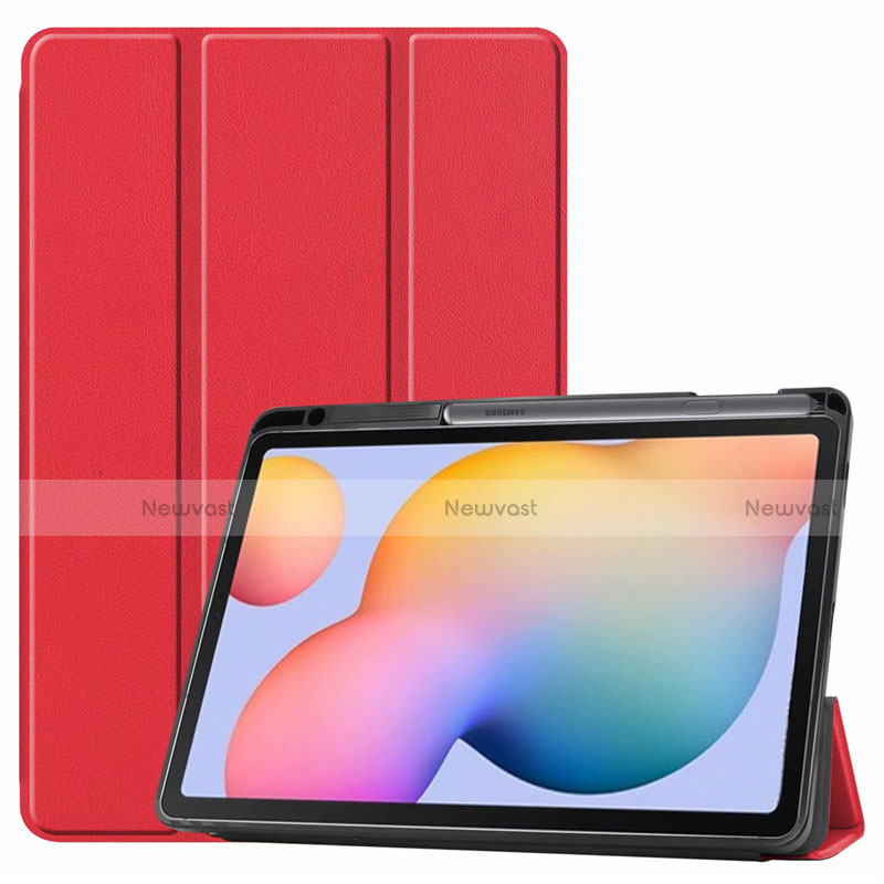 Leather Case Stands Flip Cover L02 Holder for Samsung Galaxy Tab S6 Lite 10.4 SM-P610 Red