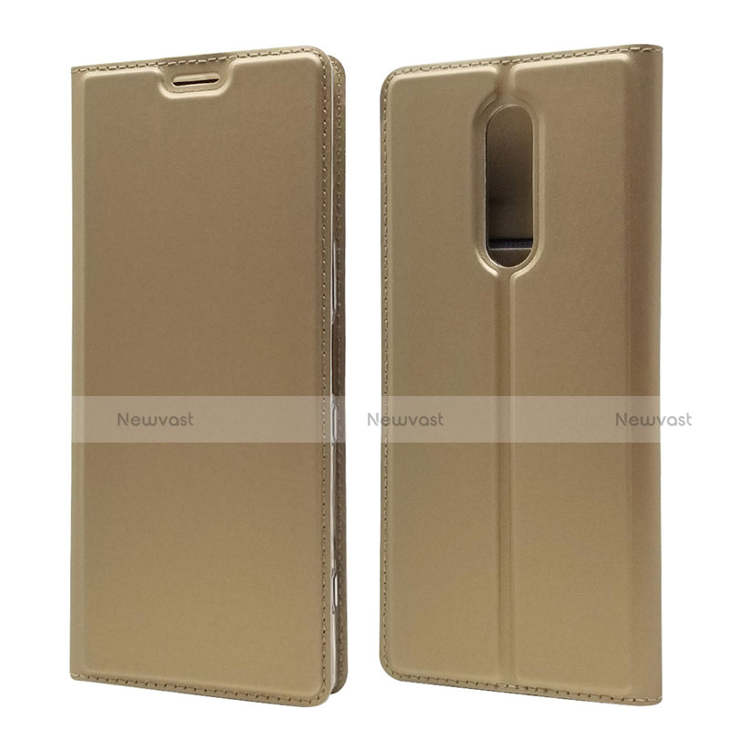 Leather Case Stands Flip Cover L02 Holder for Sony Xperia 1 Gold