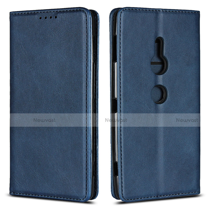 Leather Case Stands Flip Cover L02 Holder for Sony Xperia XZ2 Blue