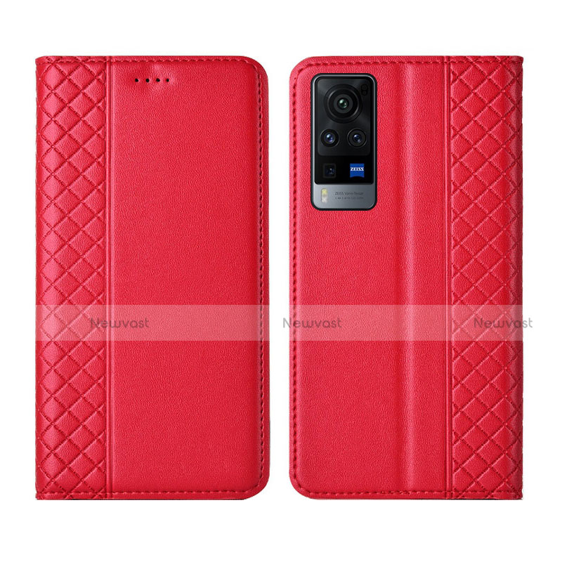 Leather Case Stands Flip Cover L02 Holder for Vivo X60 5G Red