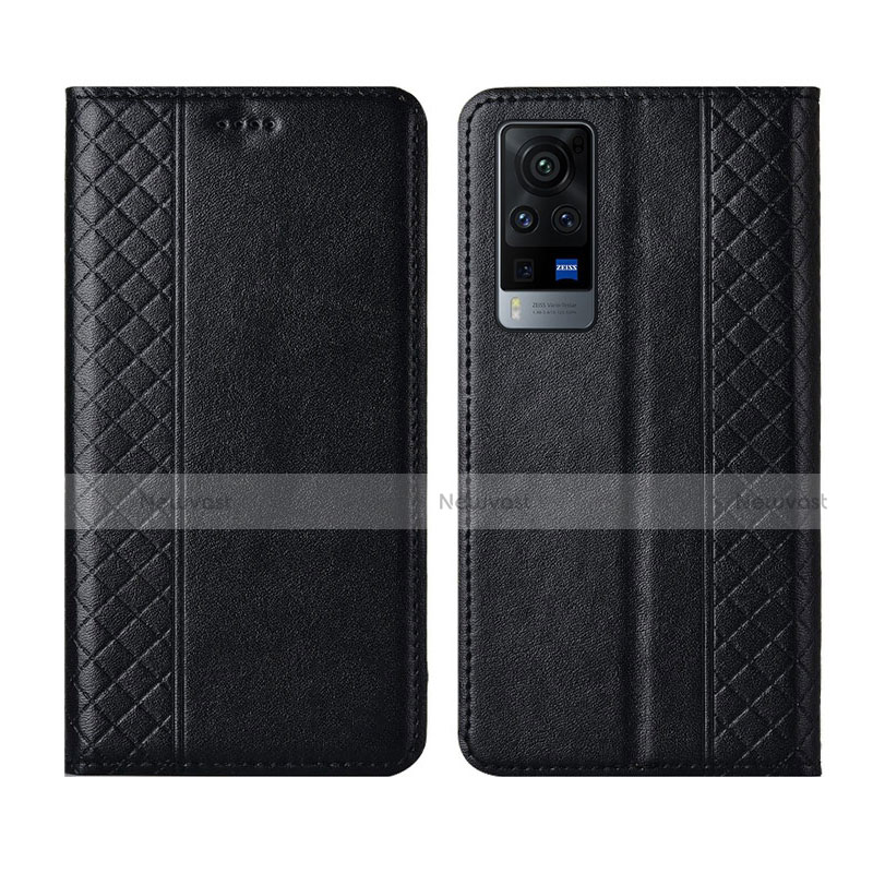 Leather Case Stands Flip Cover L02 Holder for Vivo X60 Pro 5G Black