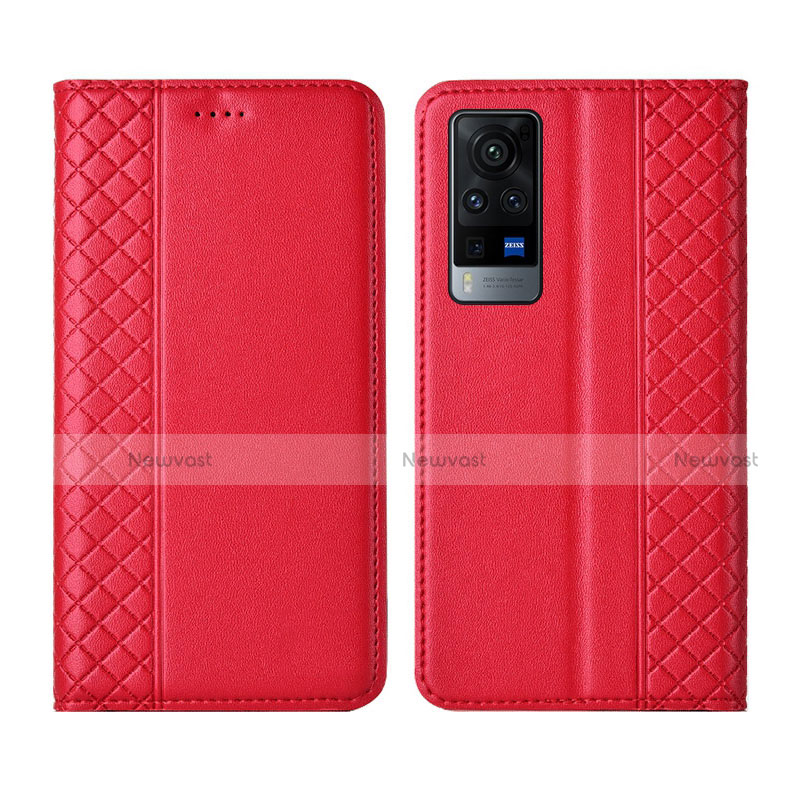 Leather Case Stands Flip Cover L02 Holder for Vivo X60 Pro 5G Red