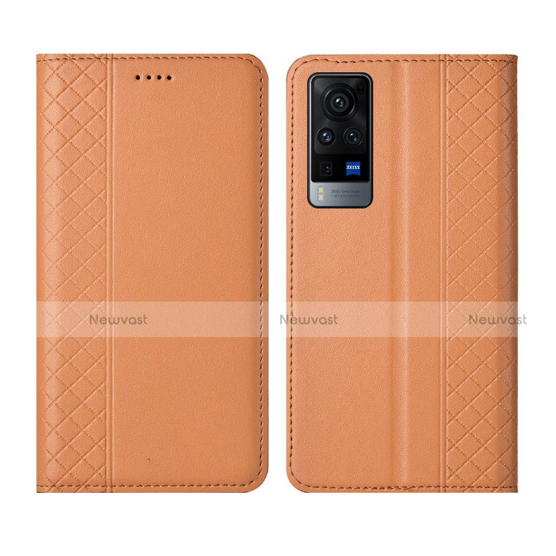 Leather Case Stands Flip Cover L02 Holder for Vivo X60T 5G Orange