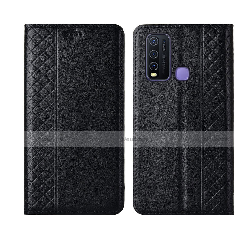 Leather Case Stands Flip Cover L02 Holder for Vivo Y50 Black