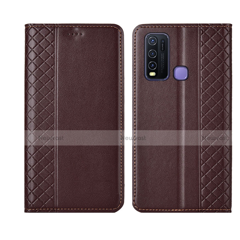 Leather Case Stands Flip Cover L02 Holder for Vivo Y50 Brown