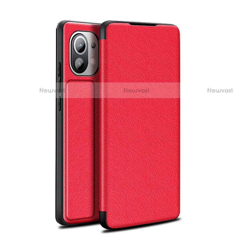 Leather Case Stands Flip Cover L02 Holder for Xiaomi Mi 11 Lite 5G NE Red