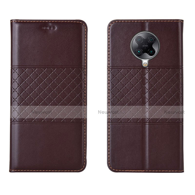 Leather Case Stands Flip Cover L02 Holder for Xiaomi Poco F2 Pro Brown