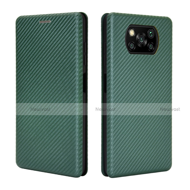 Leather Case Stands Flip Cover L02 Holder for Xiaomi Poco X3 Green