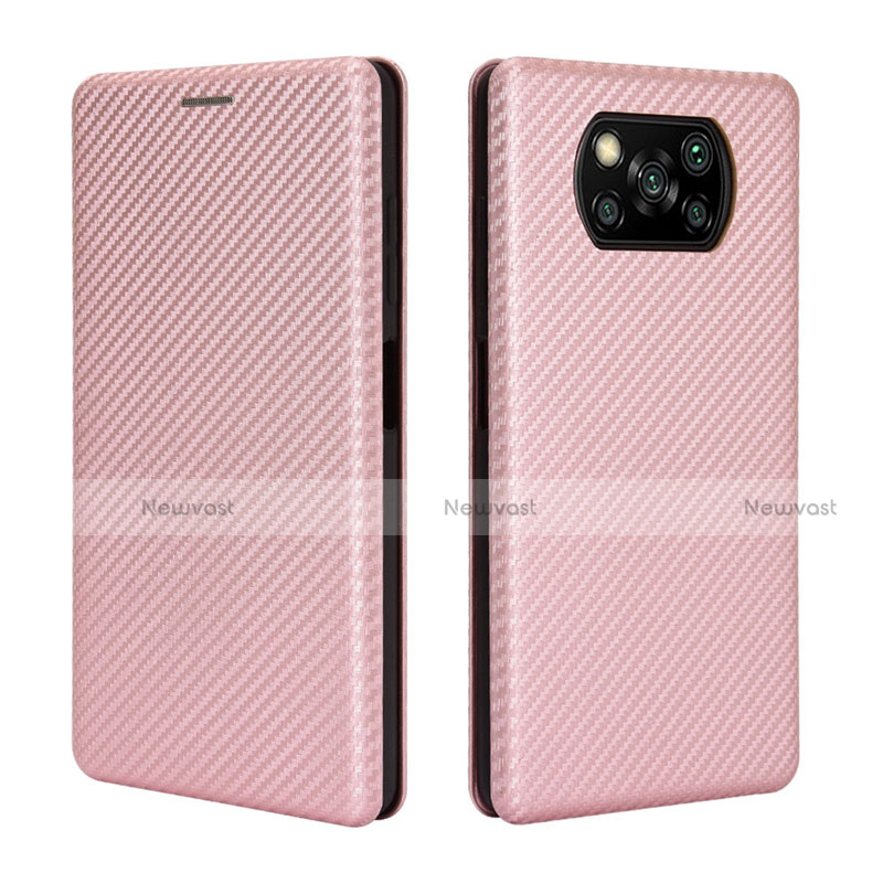 Leather Case Stands Flip Cover L02 Holder for Xiaomi Poco X3 Rose Gold